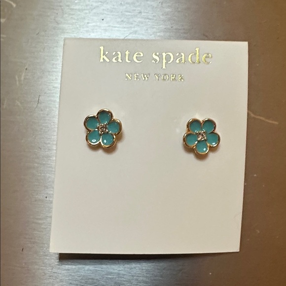NWT Kate Spade Teal Floral Earrings with Gold Trim - Picture 1 of 3